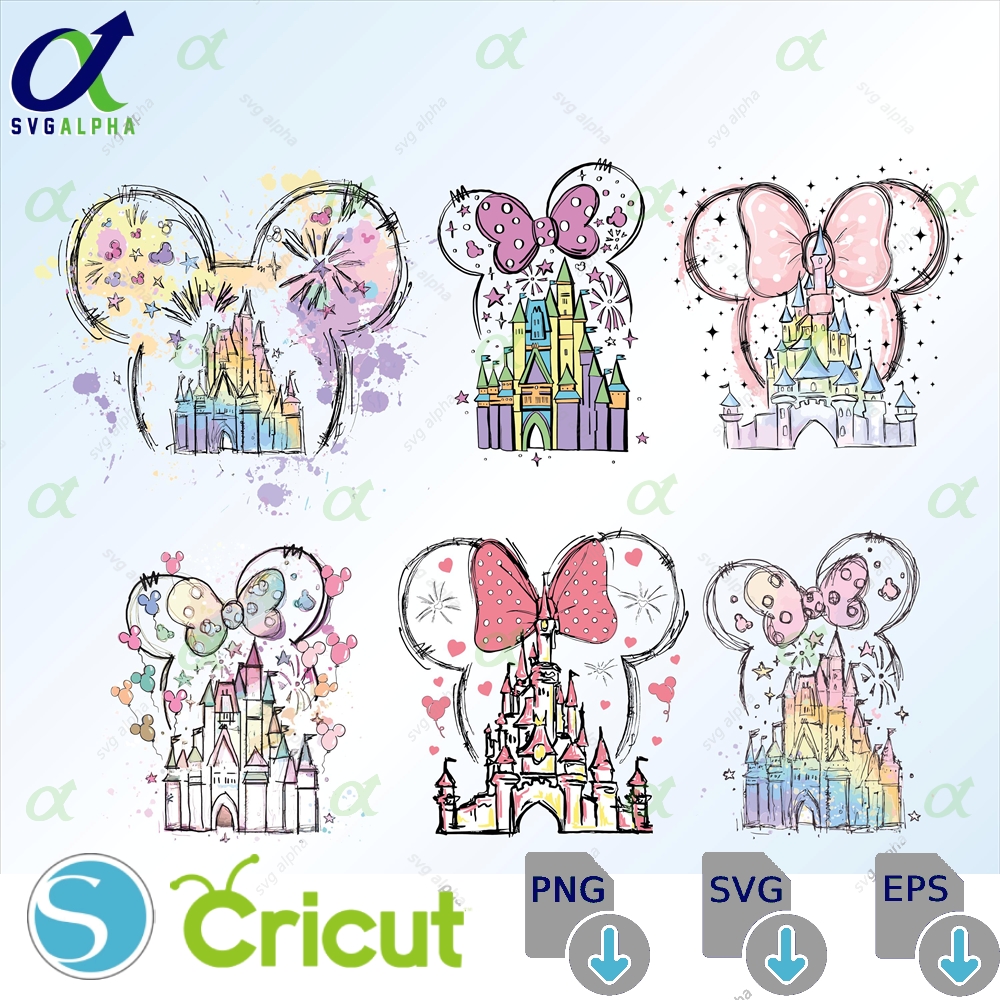 Bundle Watercolor Mouse Ear Castle SVG PNG, Colorful Castle PNG, Family Trip SVG, 2025 Family Vacation PNG, Trip 2025 PNG, Sublimation Design